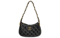CHANEL Cow Leather Shoulder Bag Hobo Bag Handbag Shoulder Bag Women's Black