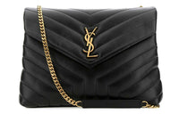 SAINT LAURENT Loulou Bag Matelasse Y Leather Gold tone Medium Black