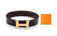 HERMES Leather Belts Unisex Black/Chocolate-Box