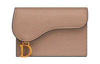 DIOR Saddle Grain Cow Leather Saddle Bag Card Holder Women's Crimson/Light Umber