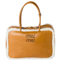 MIU MIU Leather One Shoulder Handbags Women's Dry Sherry Brandy & Natural Brandy