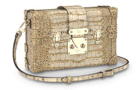 LOUIS VUITTON PETITE MALLE Matte Alligator Leather Hard Box Shoulder Bag, Crossbody Bag Women's Gold