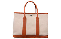 HERMES Garden Party Officier Canvas With Negonda Calfskin Canvas Bag Garden Bag Handbag Women's Orange Red