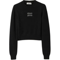 MIU MIU Logo Embellished Cropped Knitted Jumper