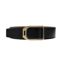 HERMES Metal Leather Belts Men's Black Width: 3.8cm