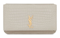 SAINT LAURENT Monogram Cow Leather Crossbody Cell Phone Pouch Women's White
