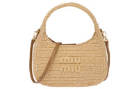 MIU MIU Wander Series Threading Needle Woven Fabric Hobo Bag, Shoulder Bag, Handbag Regular Women's Beige