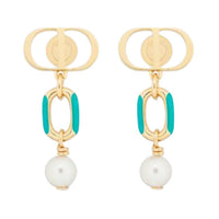 DIOR Metal Resin Pearl Earrings Women's Gold