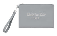 DIOR Grained Calfskin Coin Purse Money Clip Portable Storage Bag Clutch Men's Gray