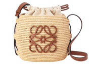 LOEWE Beehive Basket Fiber With Cow Leather Bucket Bag, Shoulder Bag, Crossbody Bag Women's Brown