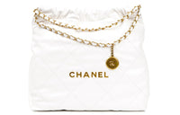 CHANEL Smooth Finish Calfskin Handbag Tote Bag Shopping Bag Crossbody Bag Medium Size Women's White