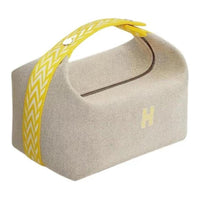 HERMES Bride a Brac Fabric Storage Bags Toiletry Bags Small Size Unisex Lemon