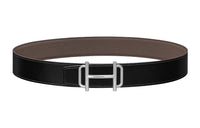 HERMES Double-Sided Silver Buckle Togo Calfskin Double-Sided Leather Belt Men's Black/Tin Gray Width: 3.8cm