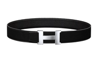 HERMES Calfskin Leather Belts Men's Black Width: 3.8cm