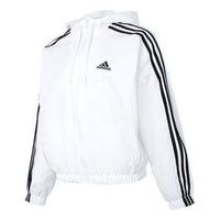 (WMNS) adidas Essentials 3-Stripes Woven Windbreaker Jacket 'White Black' IC0560