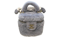 CHANEL Wool Plush Bag Makeup Bag Handbag Women's Gray