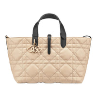 DIOR Extra Large Wicker Pattern Cow Leather One Shoulder Handbags Medium Size Women's Beige & Black Rope