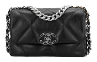 CHANEL 19Bag Sheepskin Mouth Cover Bag Crossbody Bag Small Size Women's Black Silver