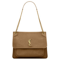 SAINT LAURENT Grain Sheepskin Shoulder Bag Large Size Women's Brown