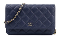 CHANEL WOC Grain Embossed Cow Leather Shoulder Bag, Crossbody Bag Women's Navy Blue