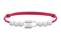 LOUIS VUITTON Q05785 SiLOUIS VUITTONer Lockit Beads Bracelet SiLOUIS VUITTONer And Black Polyester Cord