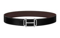 HERMES Togo Calfskin Double-Sided Leather Belt Leather Belts Men's Black/Chocolate Width: 3.8cm