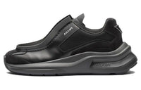 PRADA Brushed Leather Sneakers Bike Fabric Suede Black