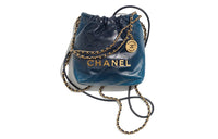 CHANEL 22Bag Shiny Calfskin Bucket Bags Shoulder Bag Crossbody Bag Mini Women's Gradient Blue