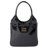 MIU MIU Ivy Naplak Lacquered Finish Leather Shoulder Bag Crossbody Bag Handbag Women's Black