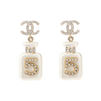 CHANEL 2022 Gold Plated And Pearl Resin Crystal Cc No 5 Perfume Bottle Drop Earrings Costume Earrings