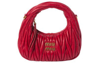 MIU MIU Matelassé Soft Sheep Leather Hobo Bag, Shoulder Bag, Crossbody Handbag Mini Women's Red