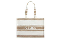 CELINE Cabas Fabric With Cow Leather Tote Bag, Shopping Bag, Handbag Tubas Women's White/Brown