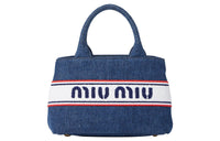 MIU MIU Cotton Denim Tote Bag Shopping Bag Shoulder Bag Crossbody Bag Handbag Regular Women's Blue
