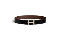 HERMES Calfskin Leather Belts Men's Brown Width: 3.8CM