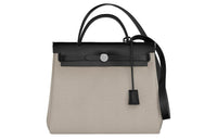 HERMES Herbag Zip Canvas With Leather Handbag, Shoulder Bag, Crossbody Bag Unisex Concrete Gray/Black