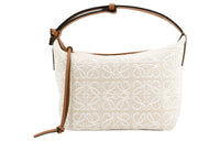LOEWE CubiAnagram Jacquard Fabric With Cow Leather Lunch Boxes One Shoulder Handbags Small Size Women's Ecru/Umber