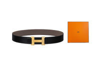 HERMES Cow Leather Leather Belts Men's Black/Tin Gray Width: 3.8cm
