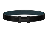 HERMES Togo Calfskin Double-Sided Belt Leather Belts Unisex Black/Blue Width: 3.8cm