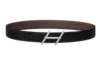 HERMES New Sports Silver Buckle Togo Calfskin Belt Men's Black Width: 3.2cm