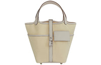 HERMES Picotin Lock Goeland Canvas With Swift Calfskin Canvas Bag Basket Bag Bucket Bag Handbag 18 Women's Cream White