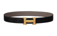 HERMES Togo Calfskin Belt Leather Belts Men's Black/Tin Gray Width: 3.2cm