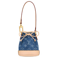 LOUIS VUITTON NOE Denim With Leather Bucket Bag Handbag Shoulder Bag Extra Mini Women's Beige & Blue