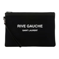 SAINT LAURENT Rive Gauche Cotton With Leather Canvas Bag Wristband Clutch Unisex Black