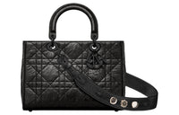 DIOR Pleated Cow Leather Shoulder Bag Crossbody Bag Handbag Medium Size Women's Black