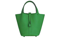 HERMES Picotin Lock Clemence Bullock Leather Bucket Bags Handbags Women's 1K Bambou Bamboo Green