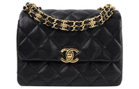 CHANEL 22K Autumn And Winter Litchi Cow Leather Crossbody Bag Shoulder Bag Women's Black