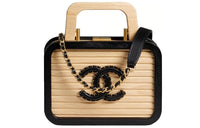 CHANEL With Sheepskin Coin Purse Storage Box Unisex Black With Beige