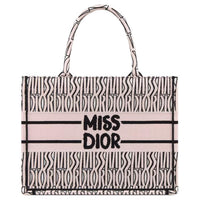 DIOR BookTote Embroidery Tote Bag, Shopping Bag, Handbag Medium Size Women's White & Light Pink