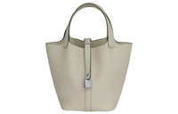 HERMES Picotin Clemence Bullock Leather Basket Bag Handbag Bucket Bag 18 Women's Q1 Sauge Sage Green