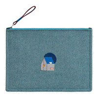 HERMES Les Cabanes Wool Storage Bags Clutches Regular Kids' Blue